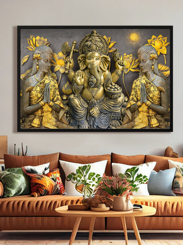 Golden Ganesha and Two Lady  Canvas Painting