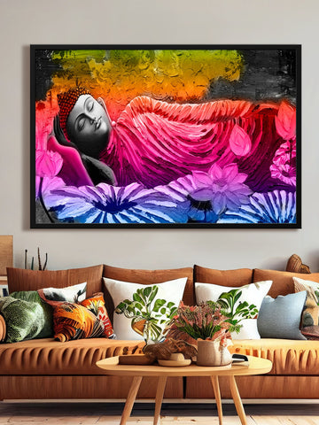 Meditating Buddha and Flowers canvas Painting
