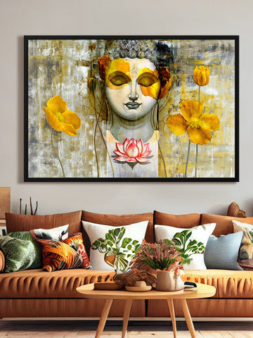 Yellow Flower and Buddha  canvas Painting
