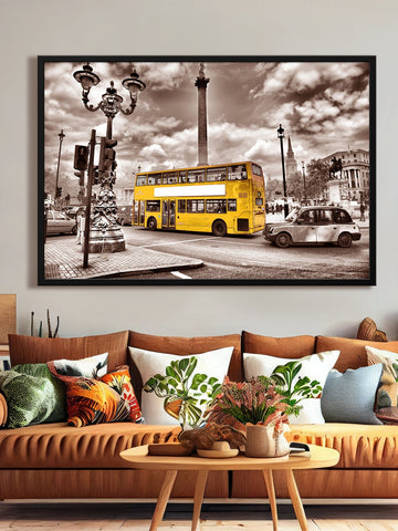 Yellow Bus and road View Canvas Painting