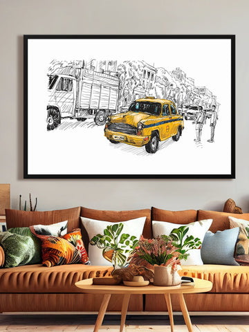 Yellow Jeep  Canvas Painting