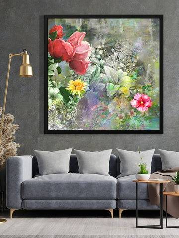 999Store  pink and yellow flower with leaf modern art canvas painting for wall decoration