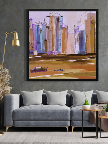 999Store abstract city view with car modern art canvas wall painting for bedroom