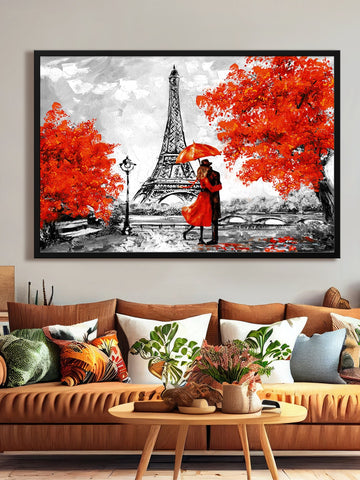 Eiffel Tower Grey& Red tree Canvas Painting