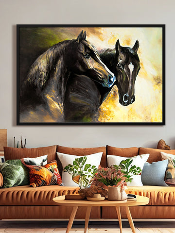 Brown Two Horse Canvas Painting
