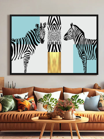 Black Two Zebra Canvas Painting